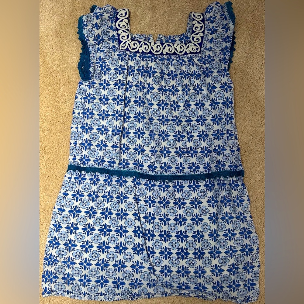 Kids Size 8 Roller Rabbit Blue and White Floral Dress